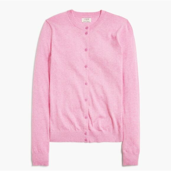 J.Crew Classic Cotton Cardigan Sweater XL Pink Button Front Crewneck Ribbed Trim - Picture 2 of 8